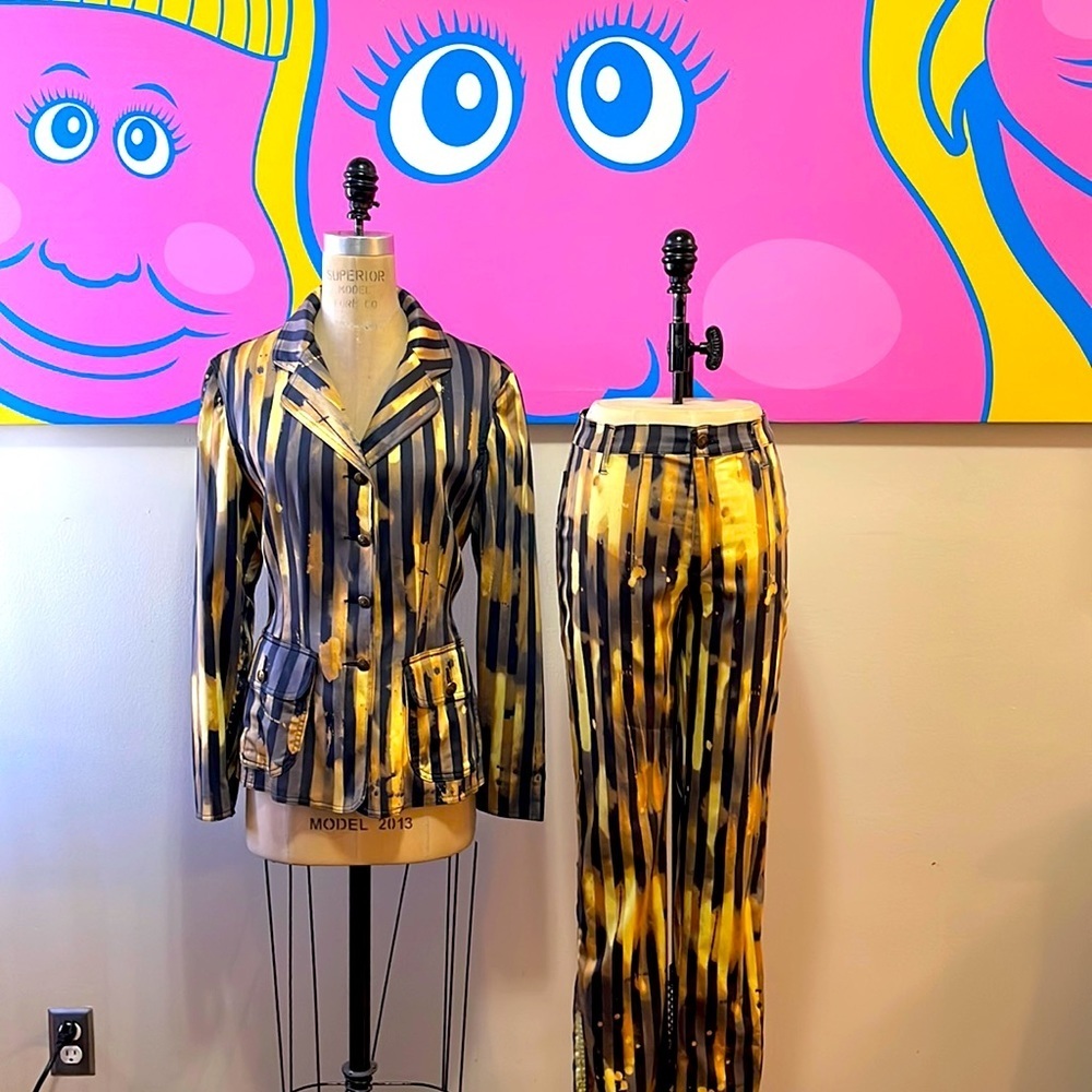 Moschino Yellow Black Striped Pant Suit